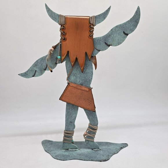 Metal Buffalo Dancer Native American Figure Decor Copper & Turquoise Finish - Picture 6 of 12